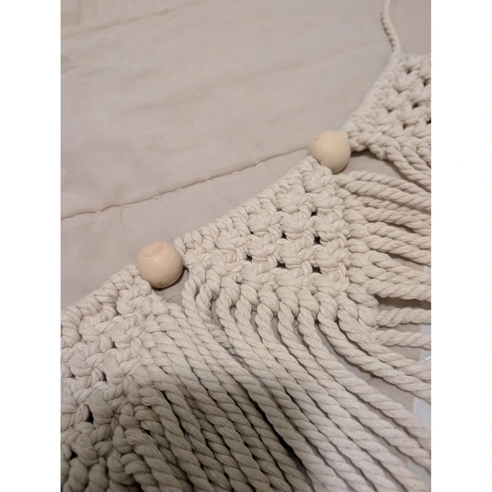 Macrame Banner Fringe Garland Wall Hanging Wood Bead Boho Nursery‎ Party Decor